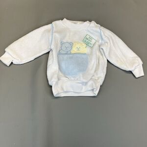 CHILDWISE White 0-6 Months Sweatshirt Teddy Bear My Best Buddy Pocket 80s VTG